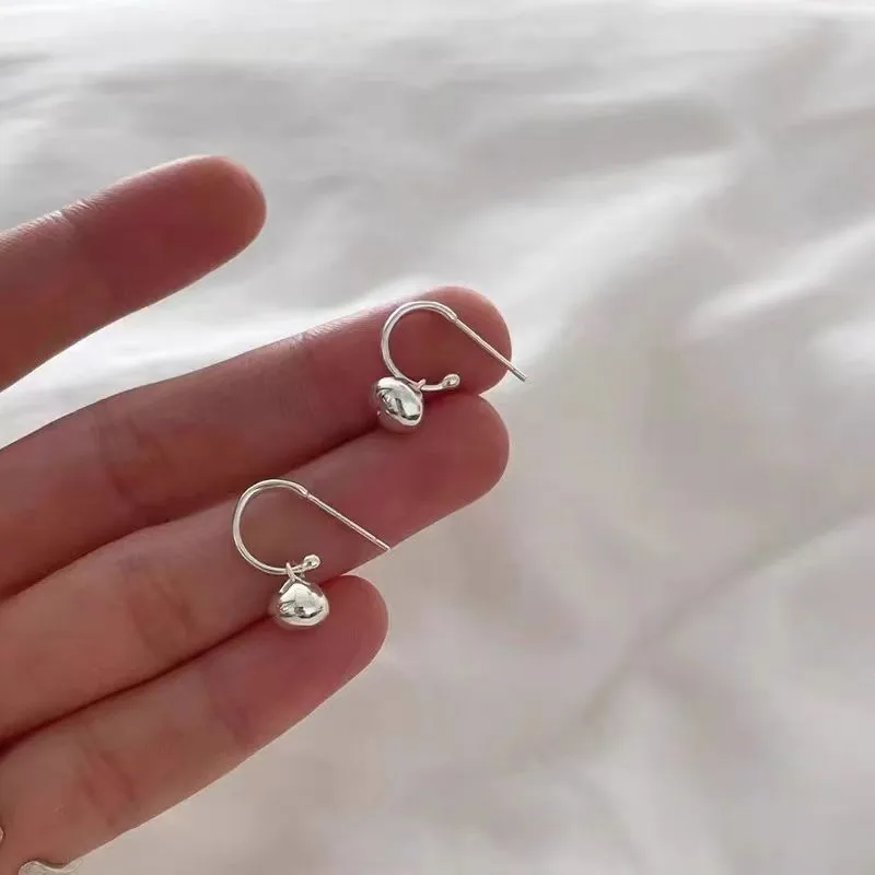 Silver Bean Silver Stud Earrings Fashionably Simple Sophisticated High End Unique Solid Beads Versatile Earrings for Women