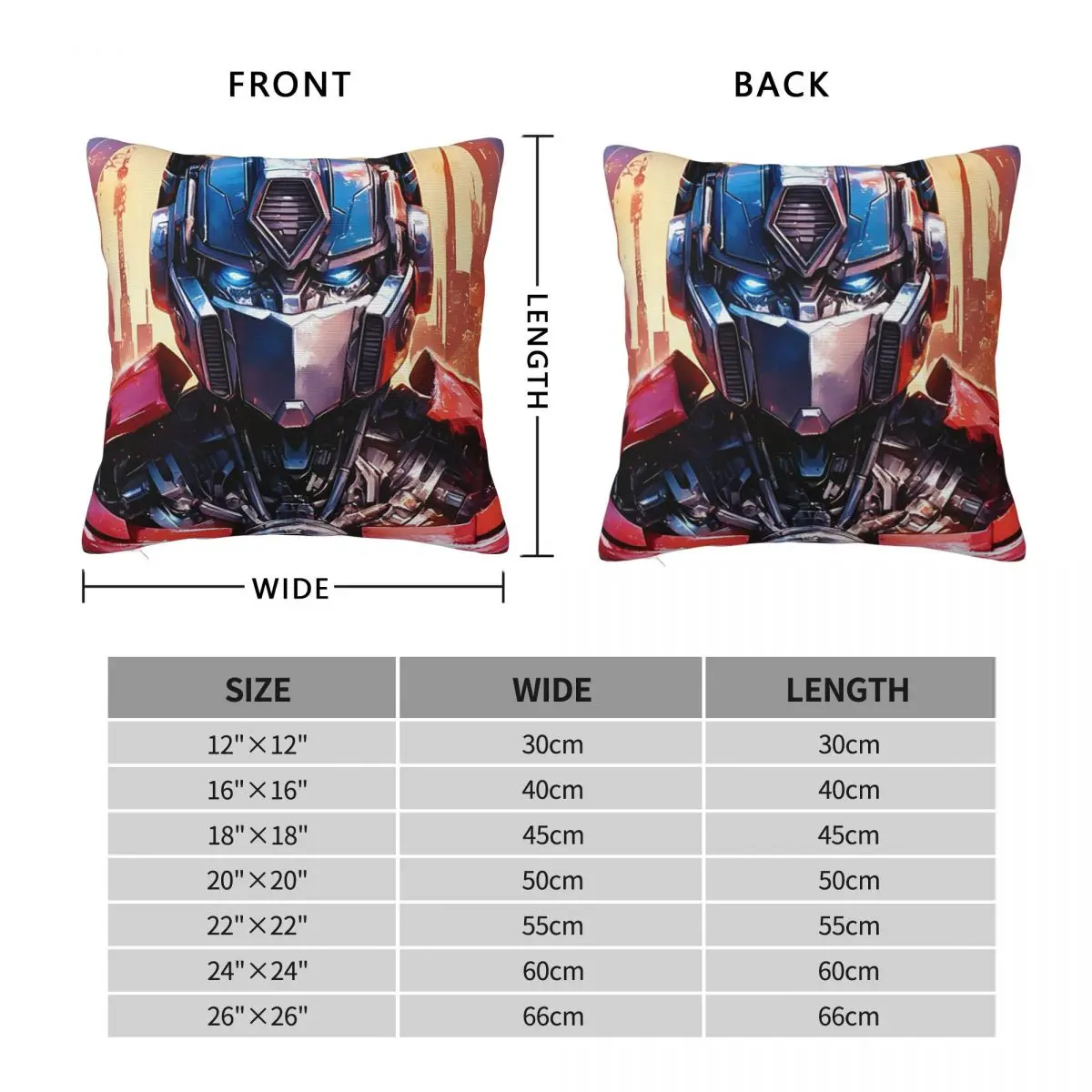 Optimus Prime Square Pillowcase Pillow Cover Polyester Cushion Decor Comfort Throw Pillow for Home Car