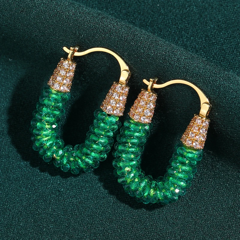 

Green Natural Stone Rice Beads Circle Earrings Vintage Retro Antique Gold Plated Jewelry High Quality Wedding Accessories