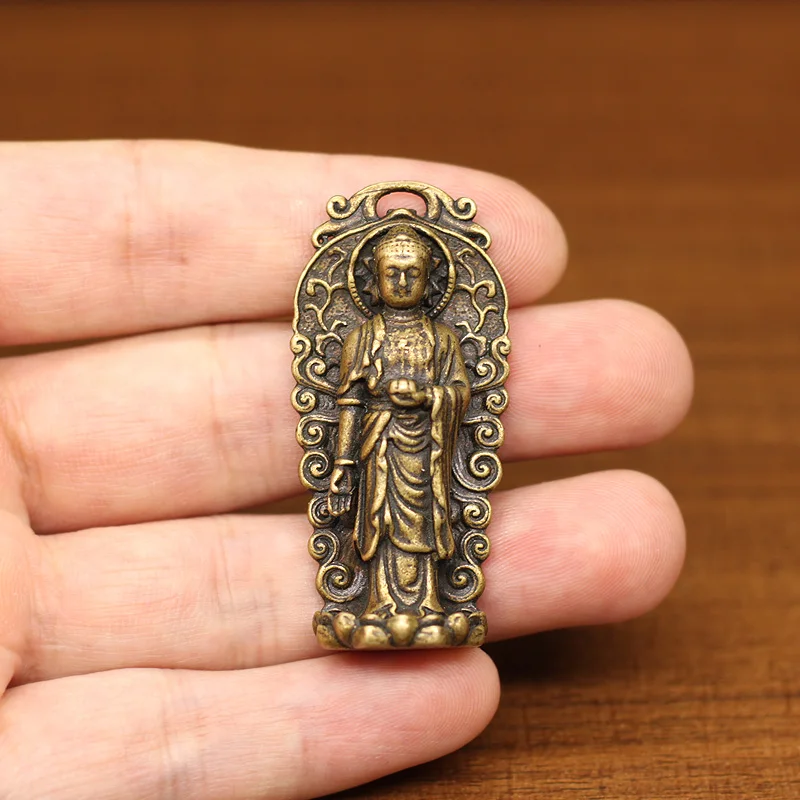 Mini Solid Pure Copper Sakyamuni Standing Buddha Statue Micro-Carved Small Ornament