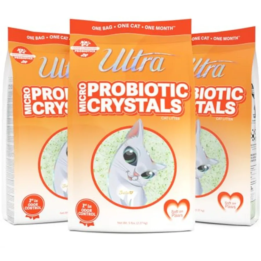 NEW Probiotic Micro Crystals Premium Cat Litter - 99.9% Dust Free Soft on Paws Fragrance Free - 15 Lbs. Total 3pk of 5 Lbs