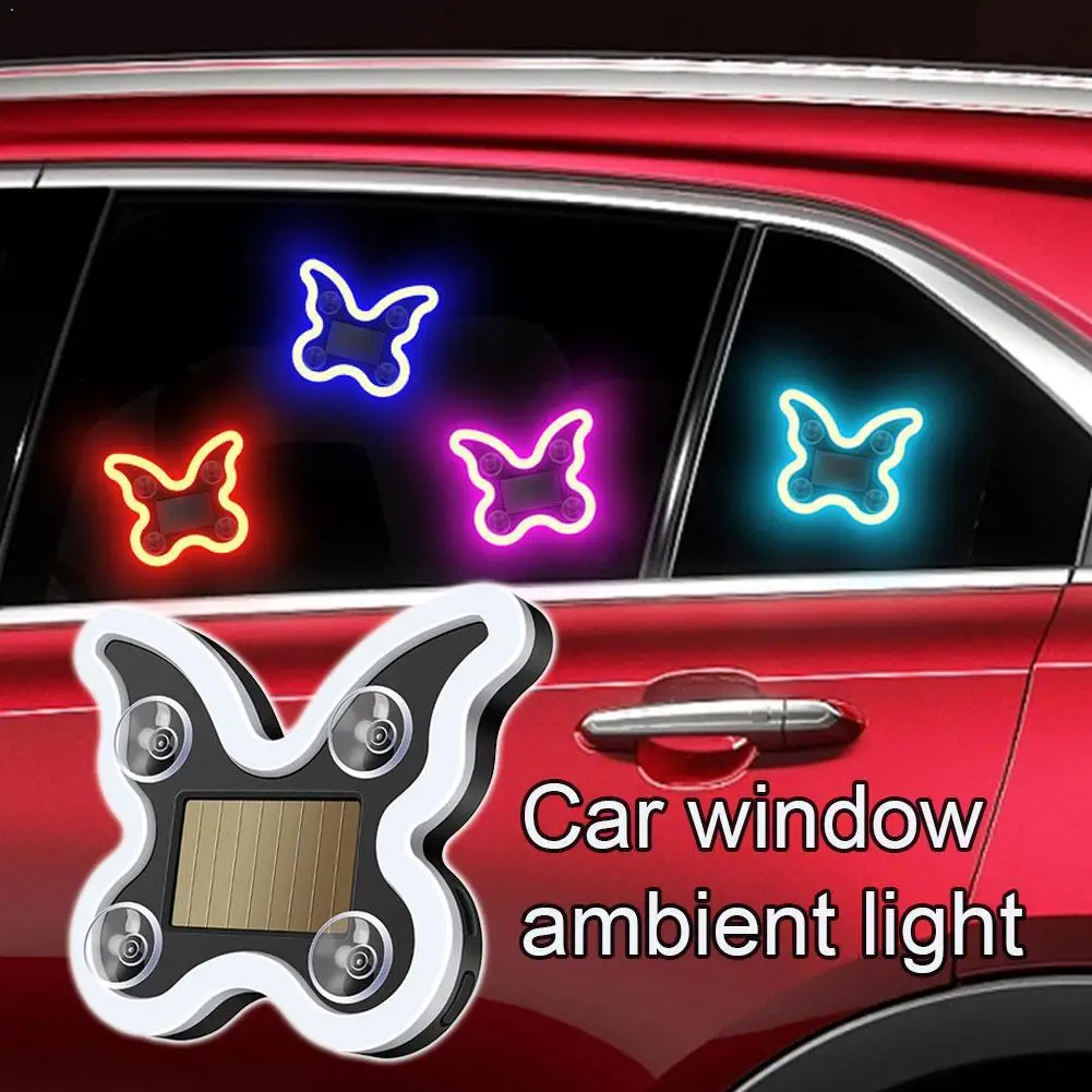 

Solar Power Led Car Window Neon Light Butterfly Shaped Led Ambient Light Suction Cup USB Rechargeable Atmosphere Breathing Lamp