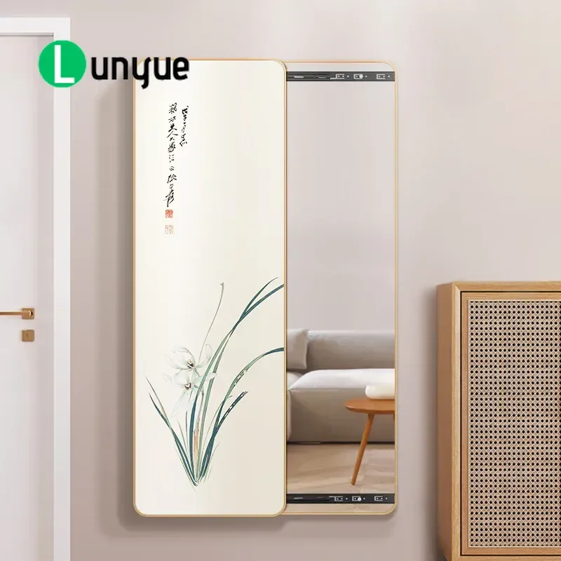 New Chinese Style Hidden Full Body Mirror Rounded Corners Invisible Push Pull Wall Mounted Decorative Painting Fit Dressing