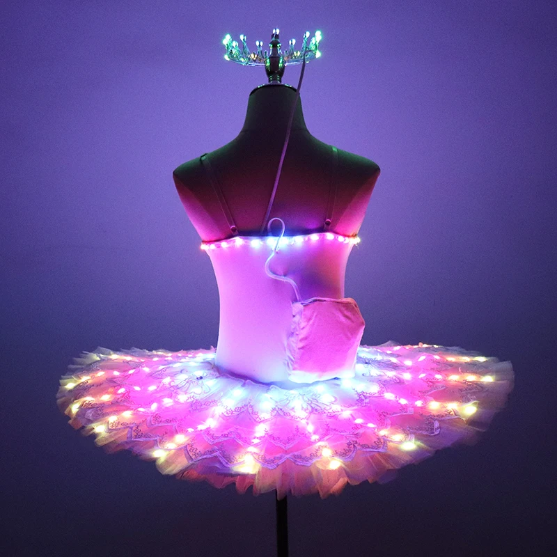 Full Color Pixel LED Ballet Skirt Light Up Luminous Dresses White LED Costume Ballet Tutu For Singer Dancer Stage Wedding Party