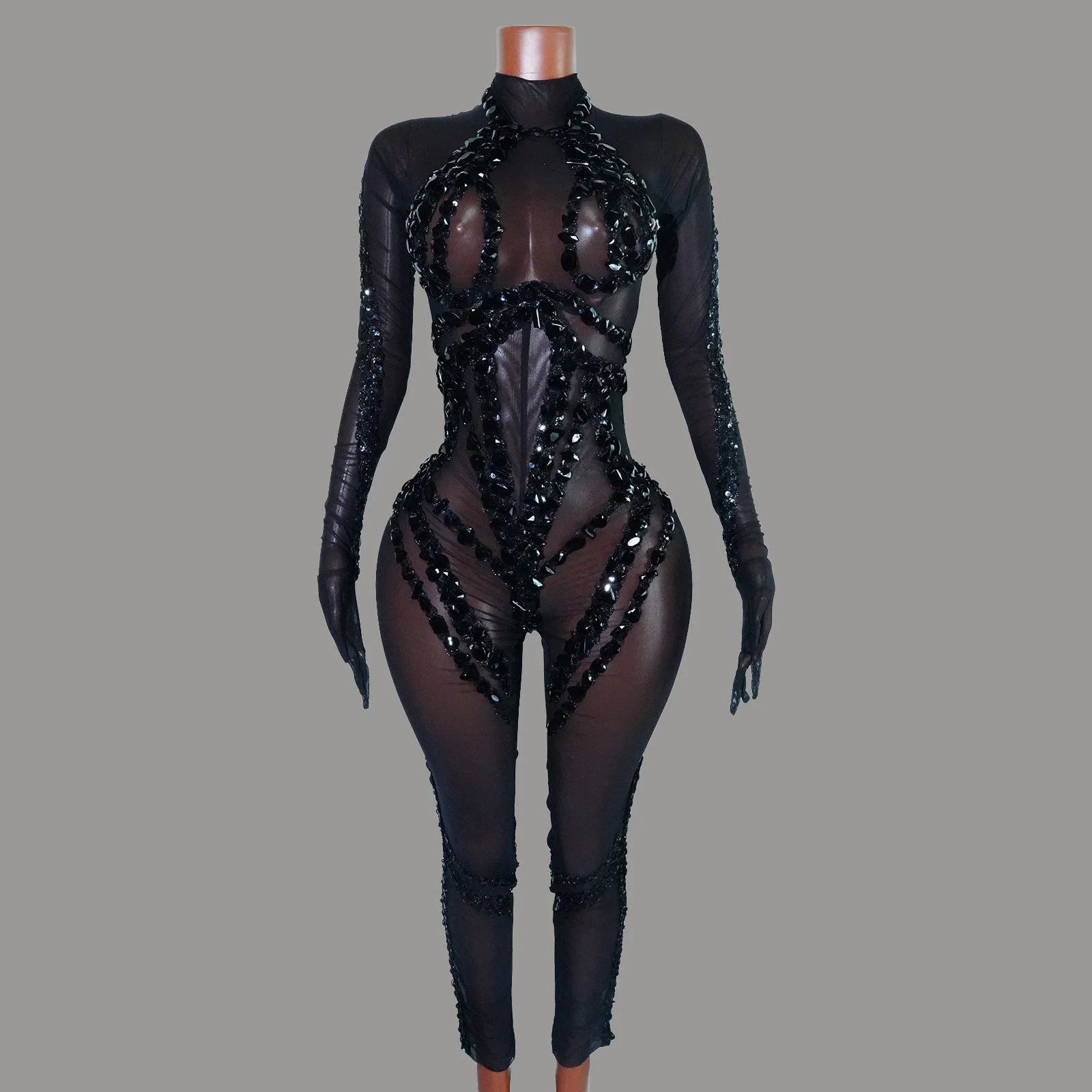 Moda brilho completo strass preto macacão lantejoulas sexy clube festa de aniversário collant drag queen pólo dança traje outfits