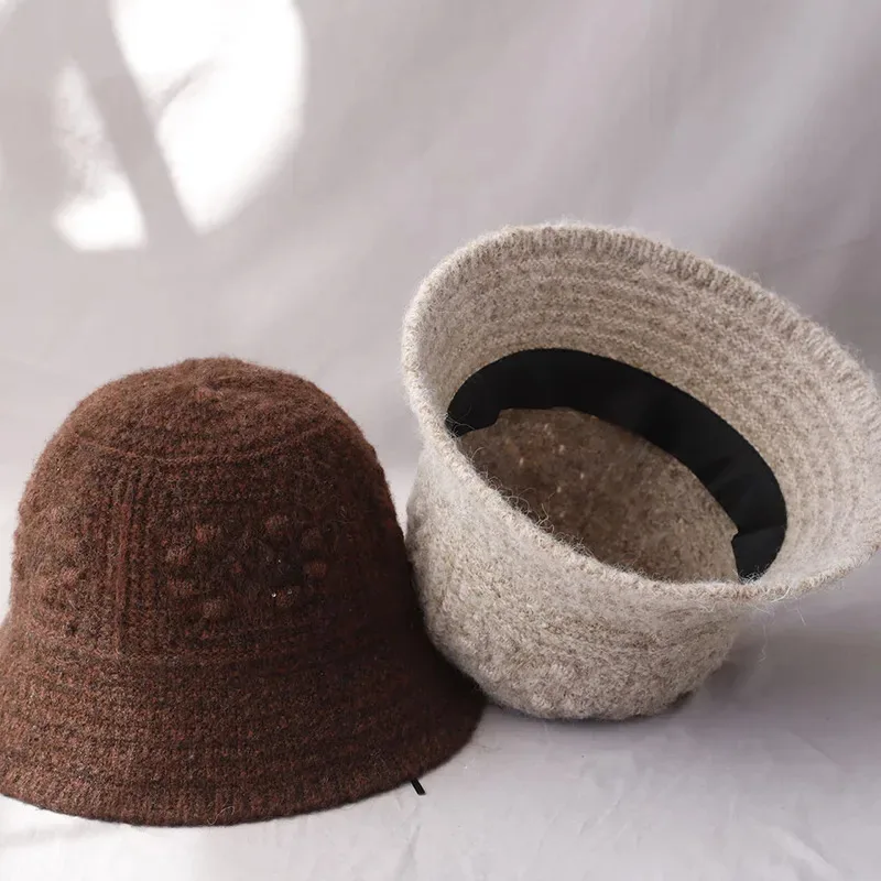 

Fashion Women's Bucket Hat Korea Fashion Vintage Fisherman Panama Cap Autumn Winter Warm Soft Foldable Woolen Chapeau