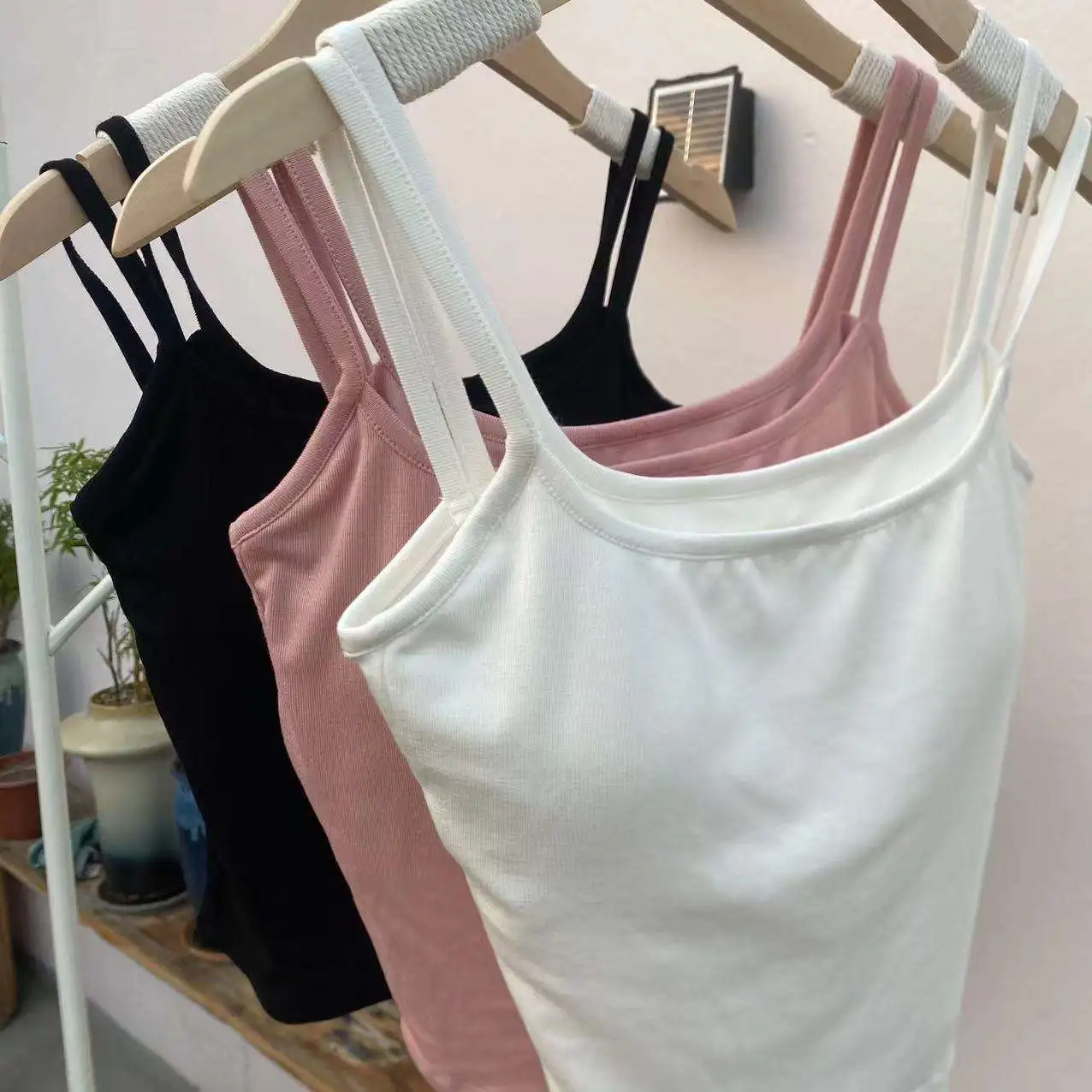 

Spring Summer Women's Vest with Double Straps Detachable Chest Pad Spicy Girl Versatile Base Layer Tube Top Camisole Inner We...