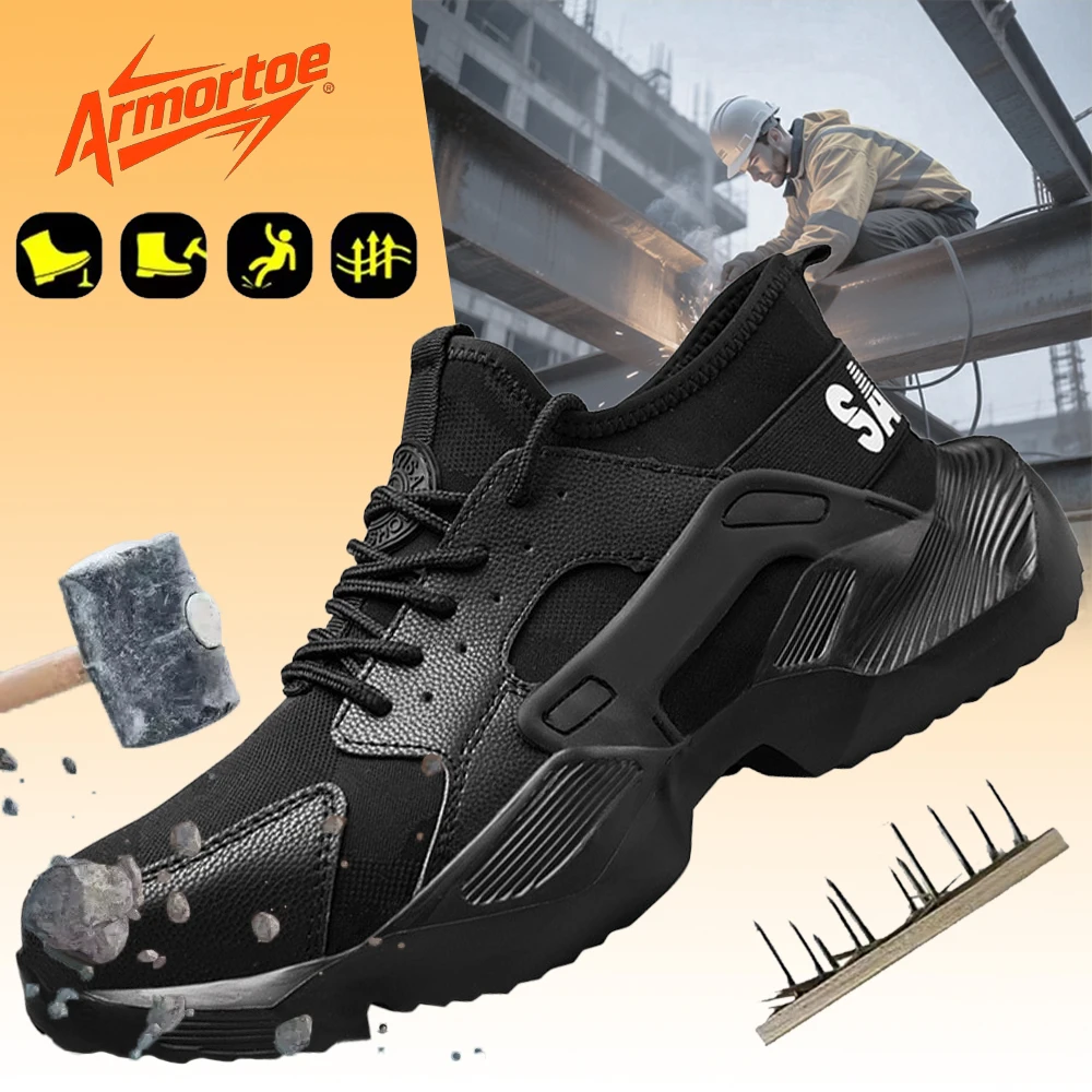 

ArmorToe Trendy Lightweight Steel Toe Work Safety Shoes Puncture Resistant Breathable Slip Proof Durable Construction #Armor3039