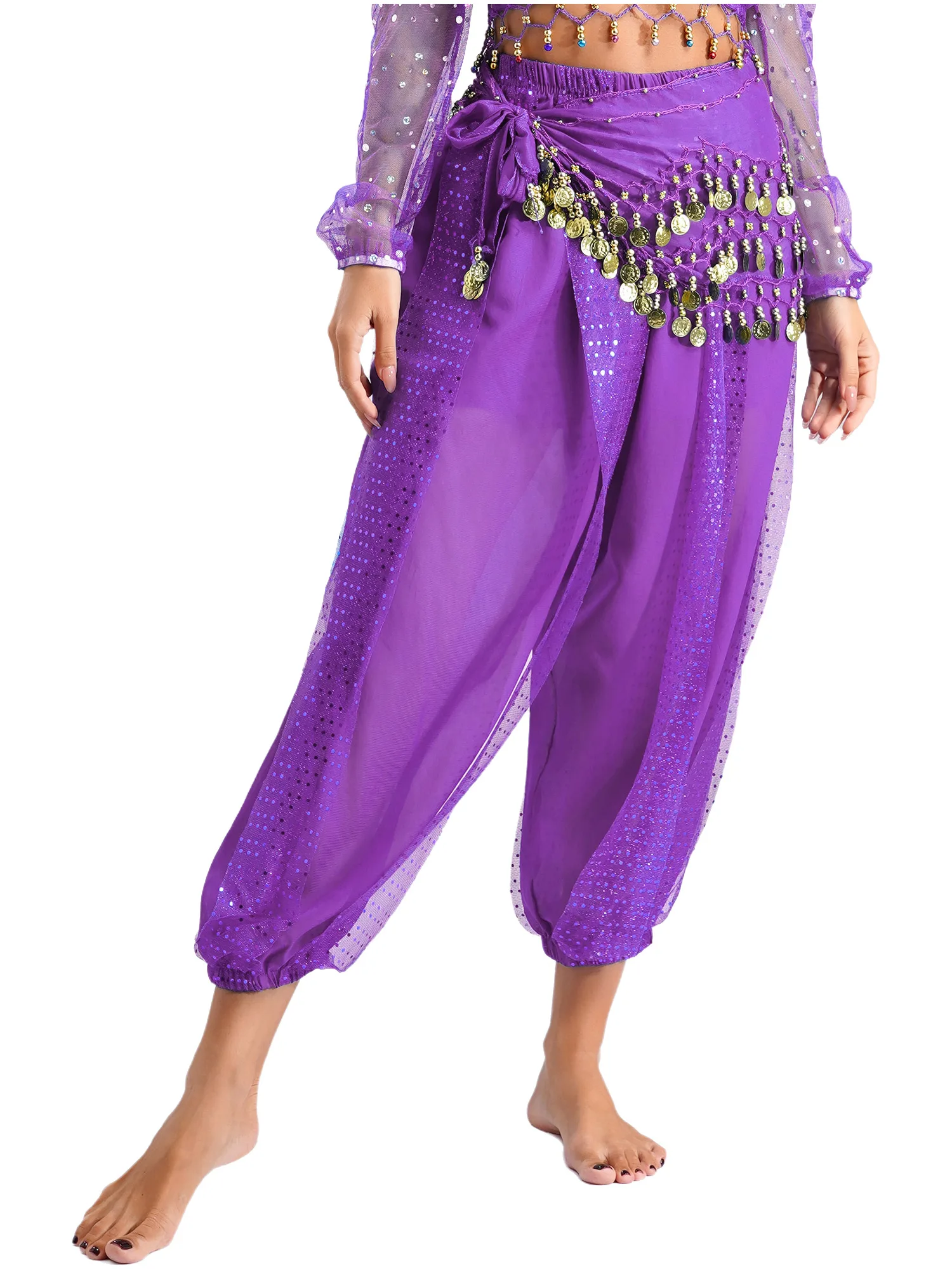 Womens Indiase buikdans outfit buikhout Halloween prestatie kostuum kwastje crop top en bloeiers lange broek met heupsjaal