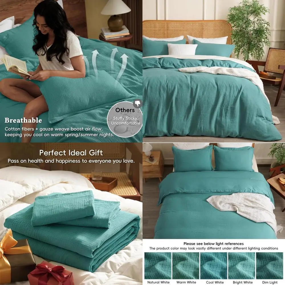 

Комплект постельного белья из 100% хлопкового муслина, размер Twin, 2 предмета: ультрамягкий, дышащий и легкий комплект из марли с 1 наволочкой, текстурированный