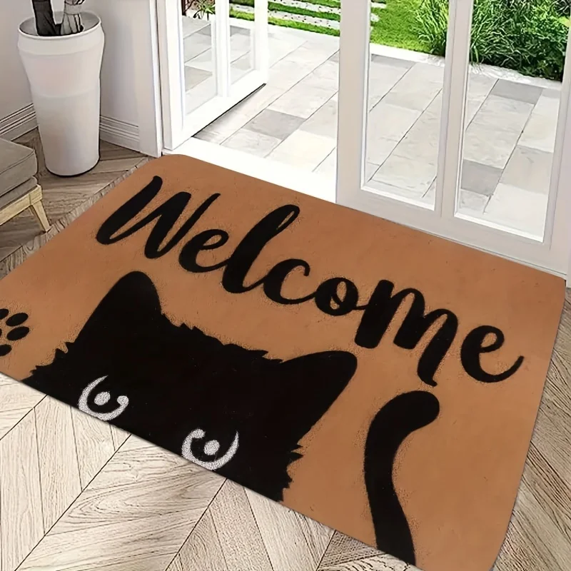 1 Pack Cat Welcome Door Mats Funny Cat Mats Indoor Outdoor for Entrance Porch Cat Lovers Spring Summer Housewarming Gift