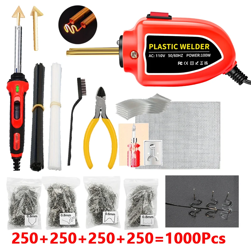 

100W Plastic Welder Tool Kit 2in1 Portable Mini Electric Soldering Iron With1000Pcs Welding Nail For Repair Plastic Crack