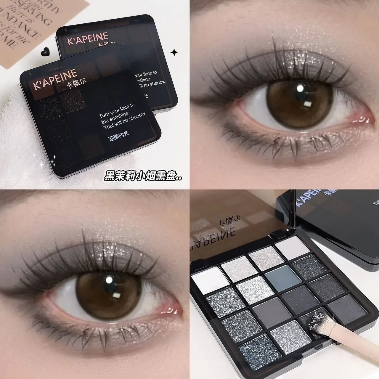 Black Swan 16-Color Eyeshadow Palette Pearlescent Matte Dark Black Non-Fading Cold Smoky Makeup Palette for Eye Beautifying
