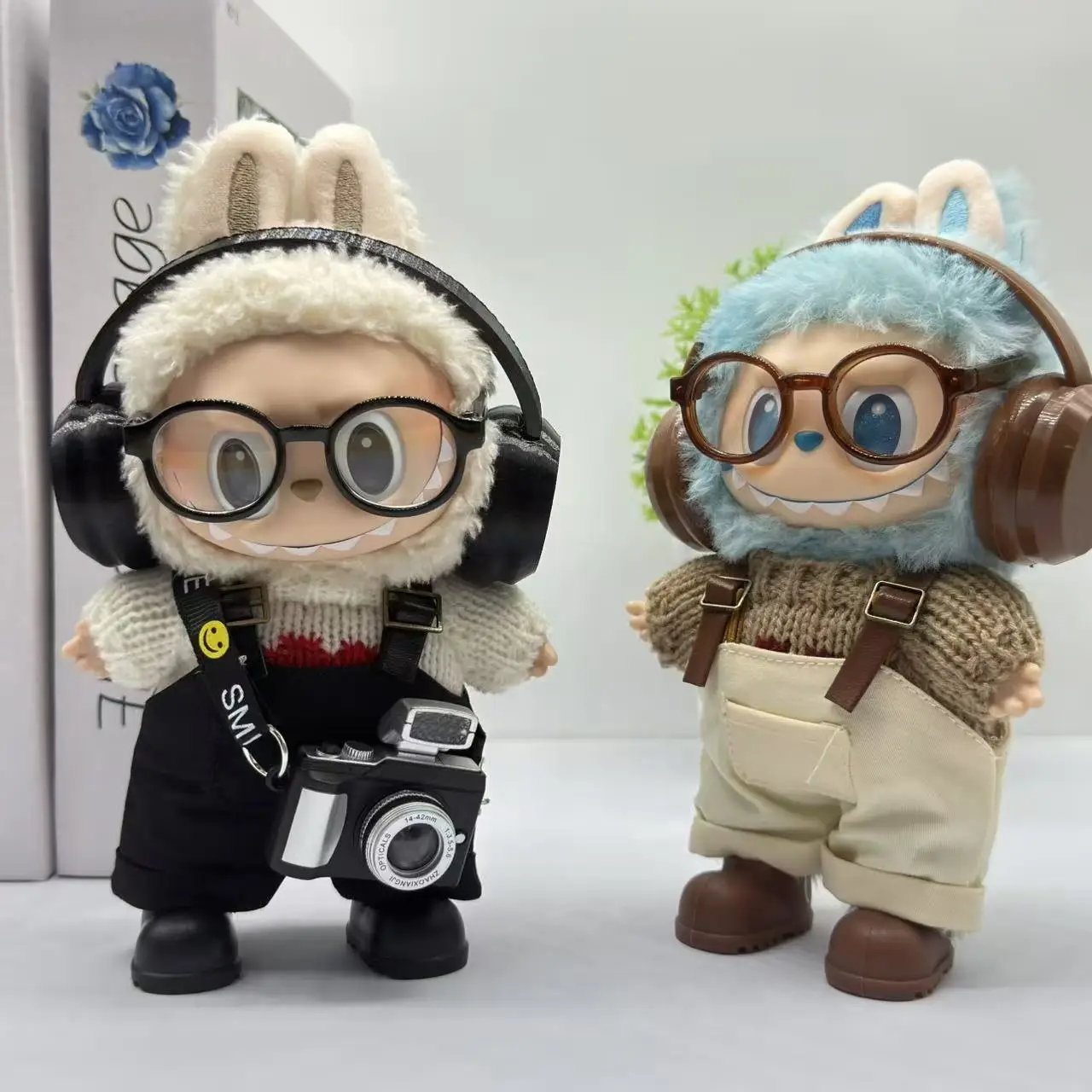 

Для 15-17 см Labubu одежда наряд Labubu сидячая вечеринка медведь этикетка шарф шляпа аксессуары для кукол милое украшение