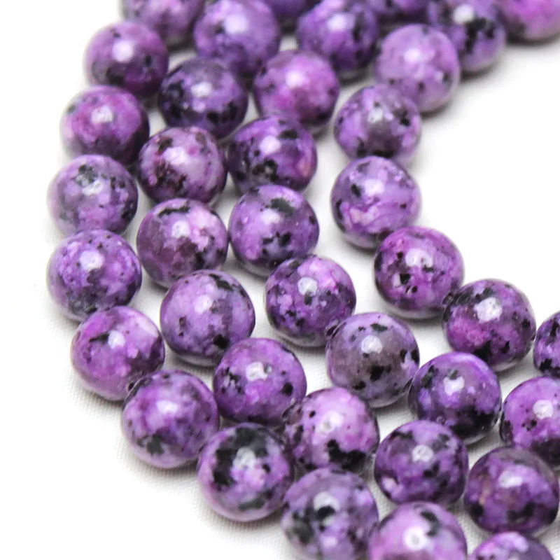 Natural Stone Beads Purple Jaspers Black Spot Round Loose  Spacer Beads For Jewelry Making DIY Charm Bracelet Accessories 8mm