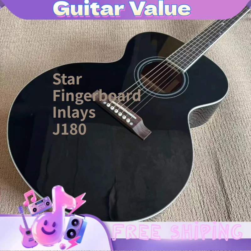 Black 180 Acoustic Guitar Spruce Solid Top Retro Rich Tone Advanced Performance Specific Cross Carving Free Shipping