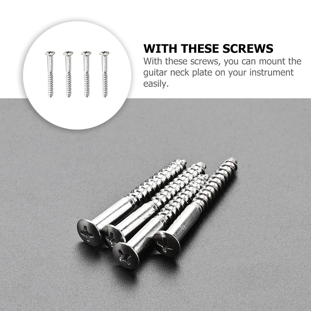 4 Pcs Guitar Neck Mounting Hardware Plates Screws Replacement for Bass Joint Back