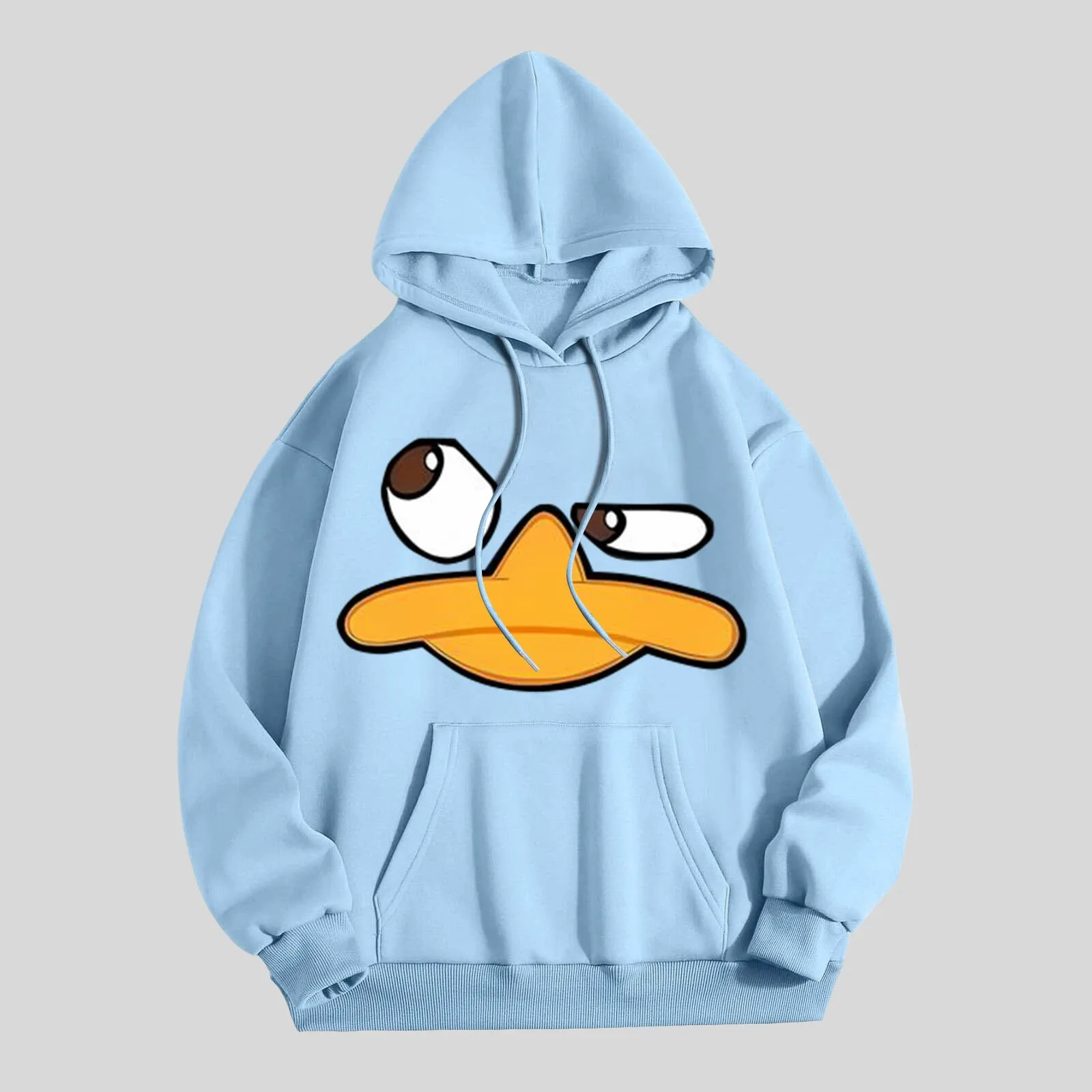 Autumn Long Sleeve Top Doubtful Duck Expression Print Loose Fit Hooded Sweatshirt Long Sleeves Loose-Fit Casual Sports Hoodies