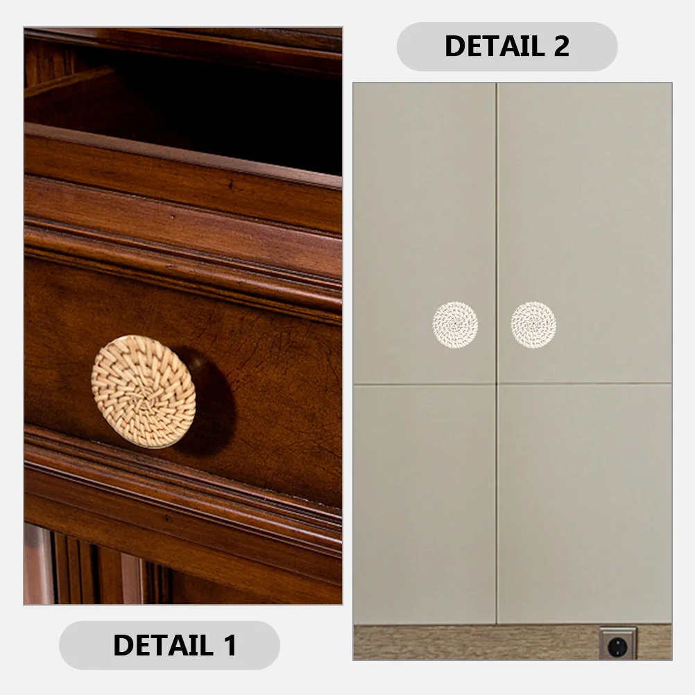 

6 Pcs Rattan Wooden Handle Cabinet Handles Stick Door Drawer Dresser Knob Knobs Furniture