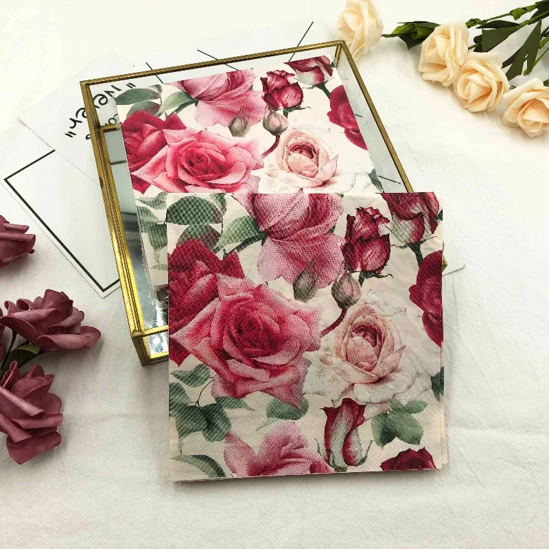 20pcs/Pac 33*33cm 2-Ply New Rose Colourful Printed Napkin Wedding Hotel Square Paper Napkin Placemat Butterfly Bone Bart Paper