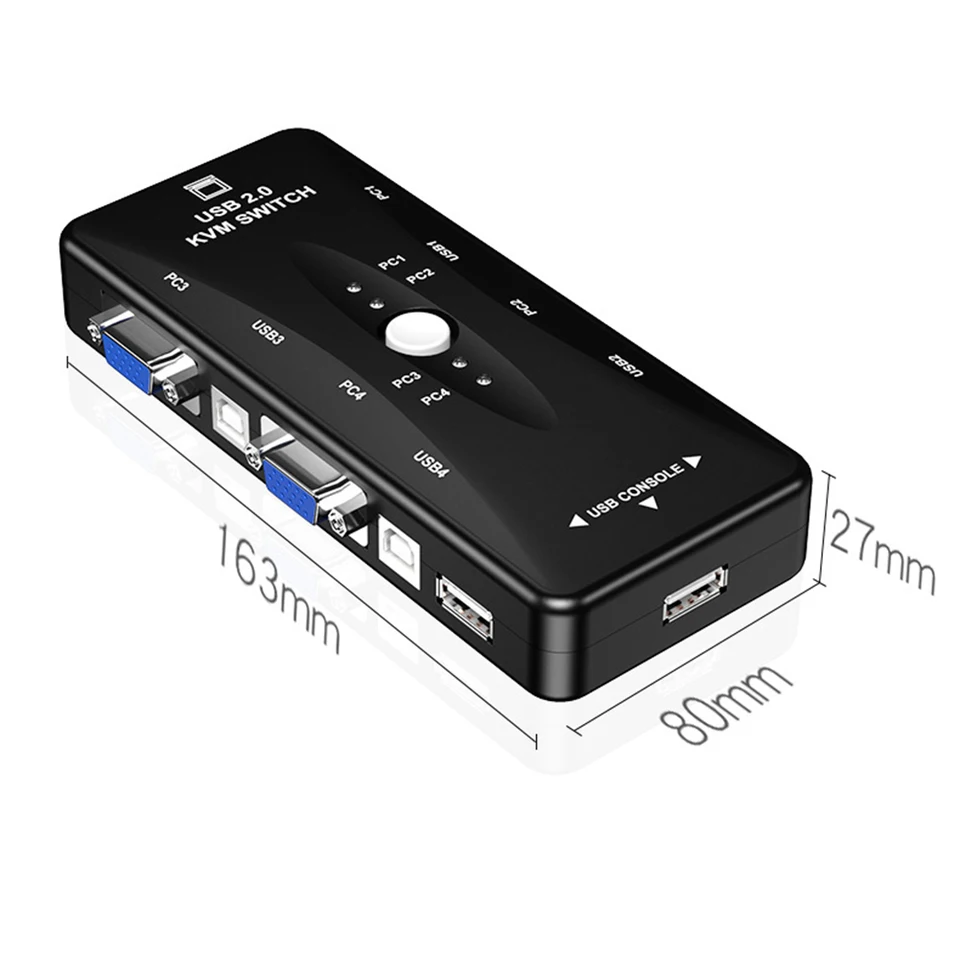 2/4 Ports KVM Switcher USB 2.0 A Type-B VGA Female 2X1 4X1 Splitter Box for Printer Keyboard Mouse PC Hosts Share One Monitor - Image 5
