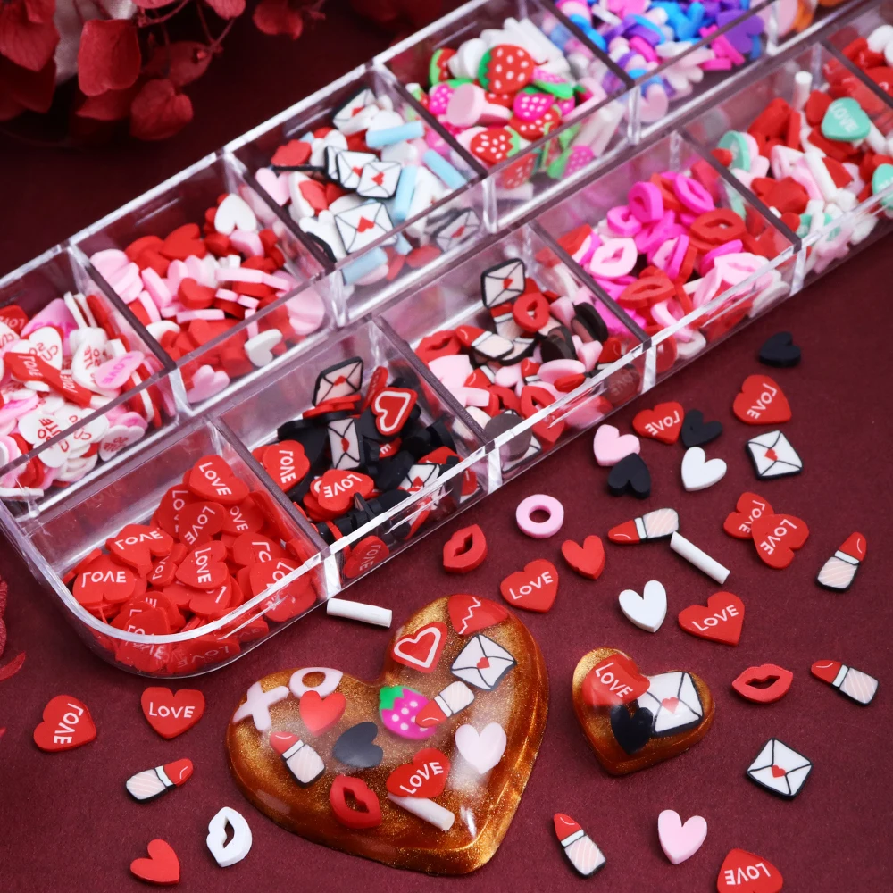 أحمر الشفاه الحب قلوب مسمار الفن اكسسوارات عيد الحب مسمار السحر الفراولة أحمر الشفاه المغلف مانيكير الديكور لينة الطين #6