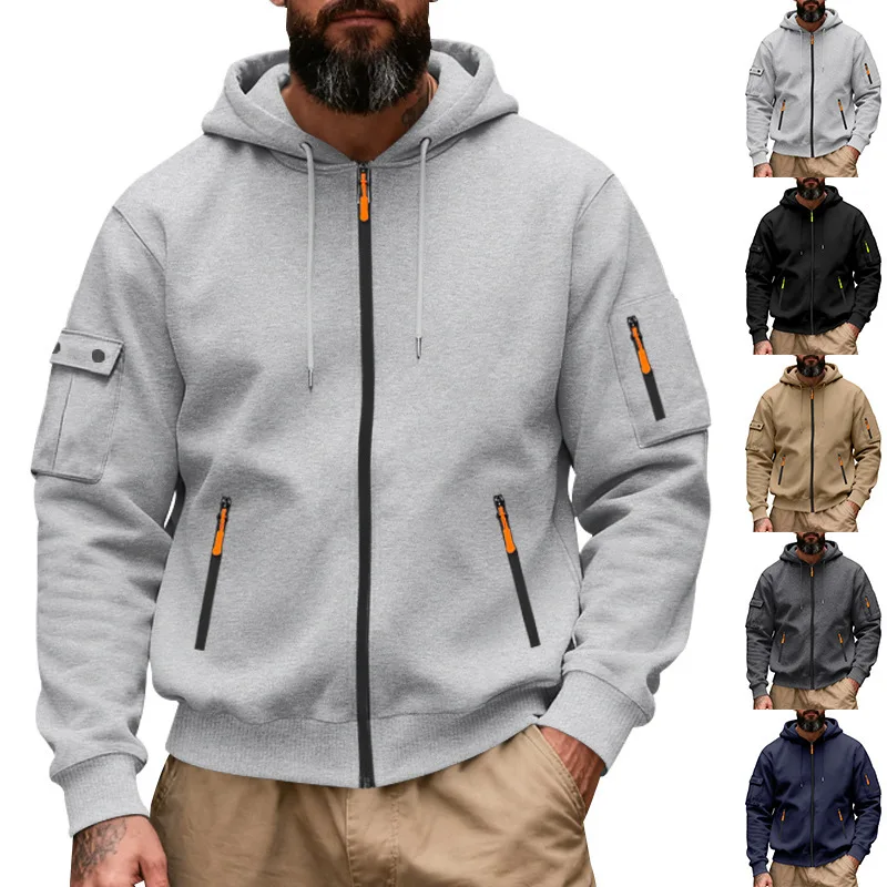 Hoodies Men Solid Coats Thick Warm Jackets Zipper Full Sleeve Y2k Streetwear Sport Jacket Autumn Winter Work Casual Drawstring