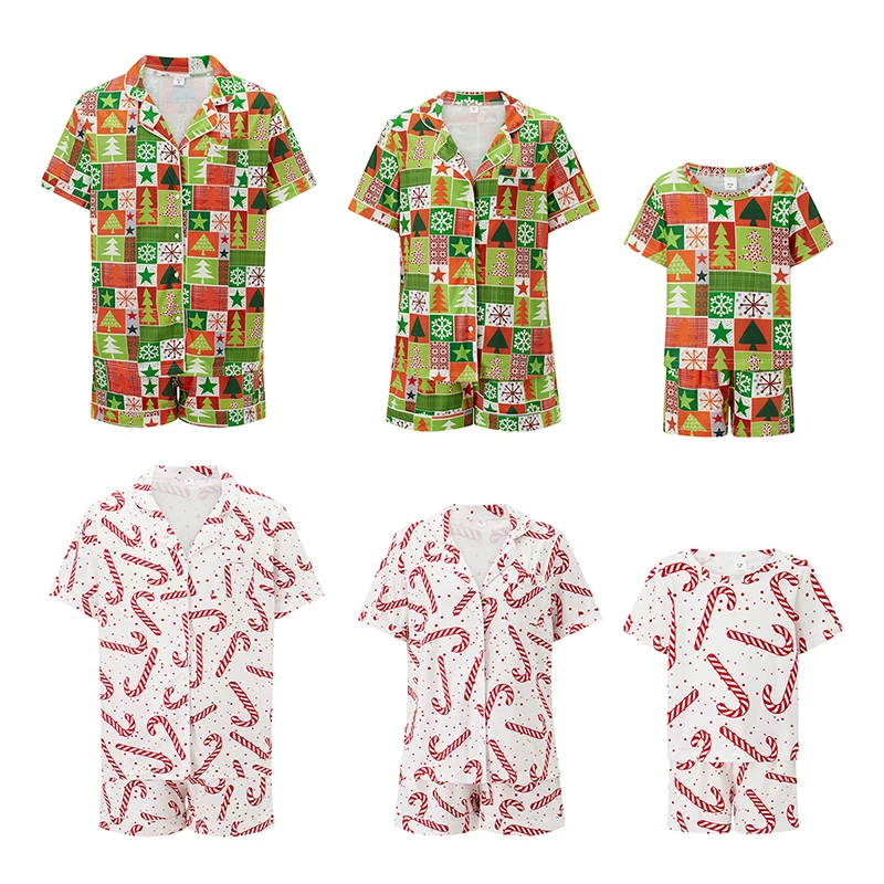 Matching Family Christmas Pajamas Short Sleeve Tops and Shorts Set for Family Couples Adult Kids Sleepwear