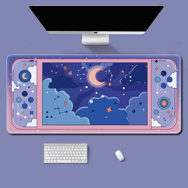 Большой Настольный коврик Moon and Stars Kawaii, эстетический коврик для мыши, милая установка в виде неба, игровые аксессуары, коврик для мыши для геймеров, размер Xxl