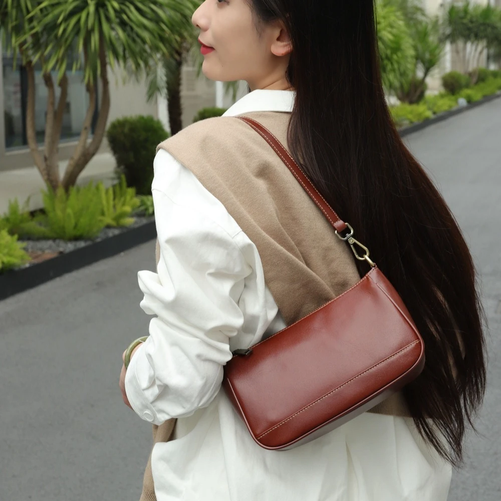 

Women's Genuine Leather Crossbody Bag - Minimalist Solid Color Shoulder Purse Stylish Small Handbag for Work Office & Travel