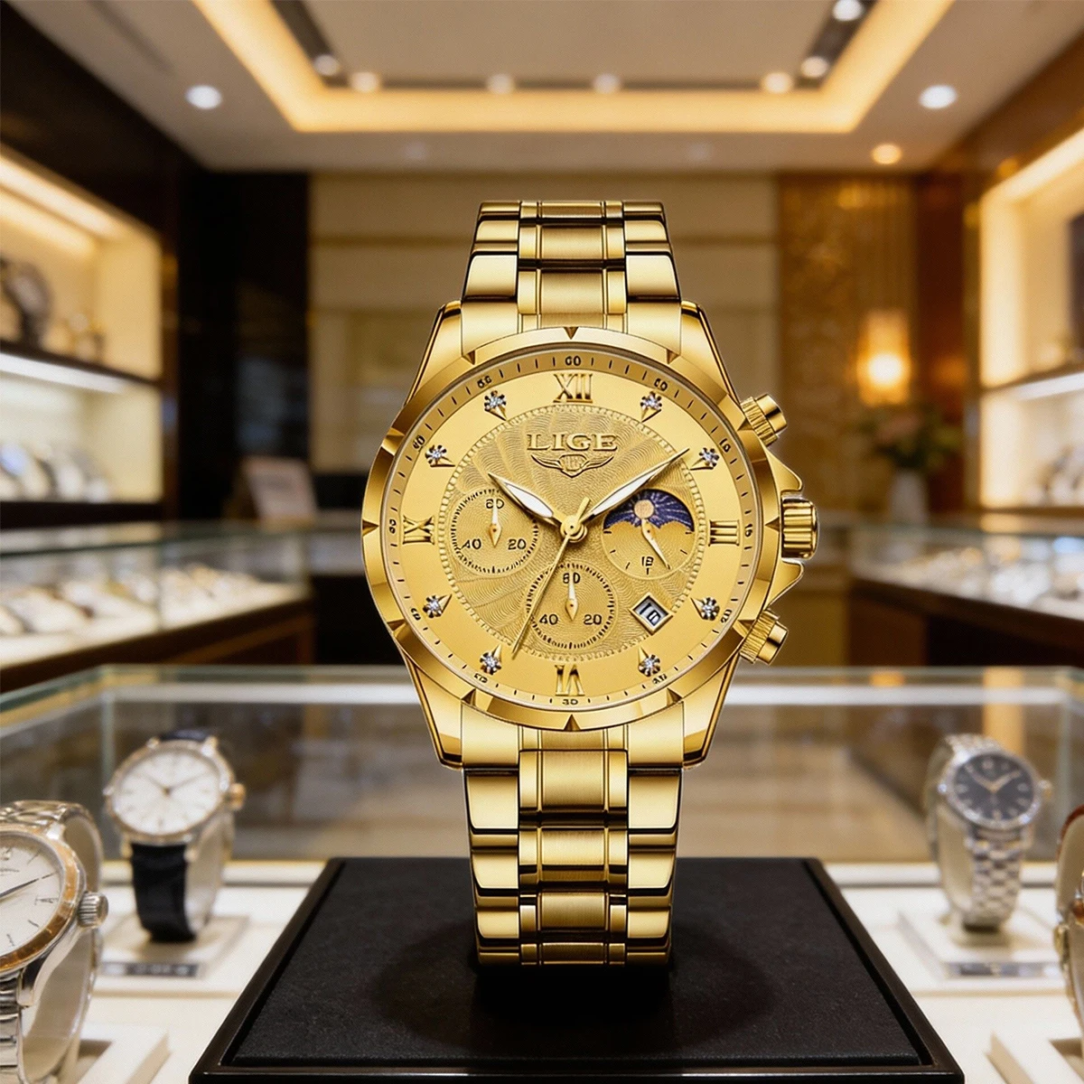 

Мужские часы LIGE Fashion Brand Gold, модные роскошные кварцевые наручные часы, спортивные, водонепроницаемые, с ремешком из нержавеющей стали, reloj hombre