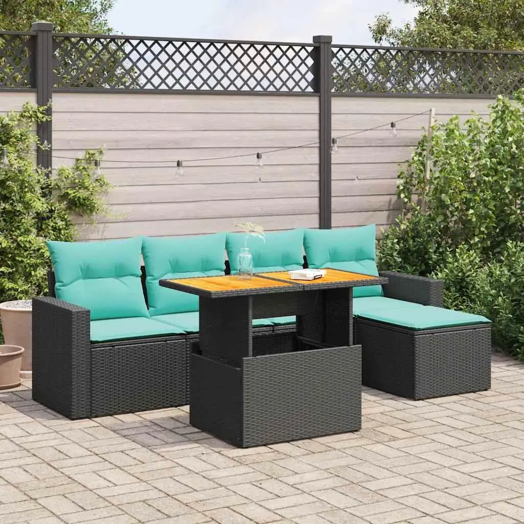 

6 Piece Outdoor Patio Sofa Set with Cushions Black Rattan Seating for Garden Backyard Balcony