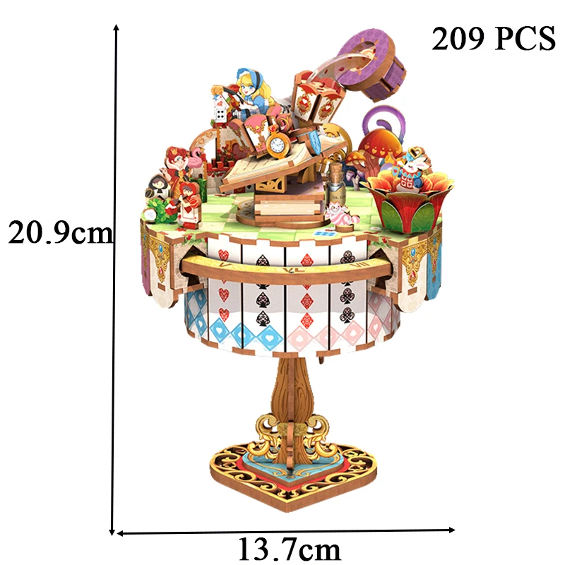 3D Wooden Puzzle Book Nook Princess in Wonderland Music Box Miniature Model Kits Jigsaw Puzzles for Friends Birthday Gifts