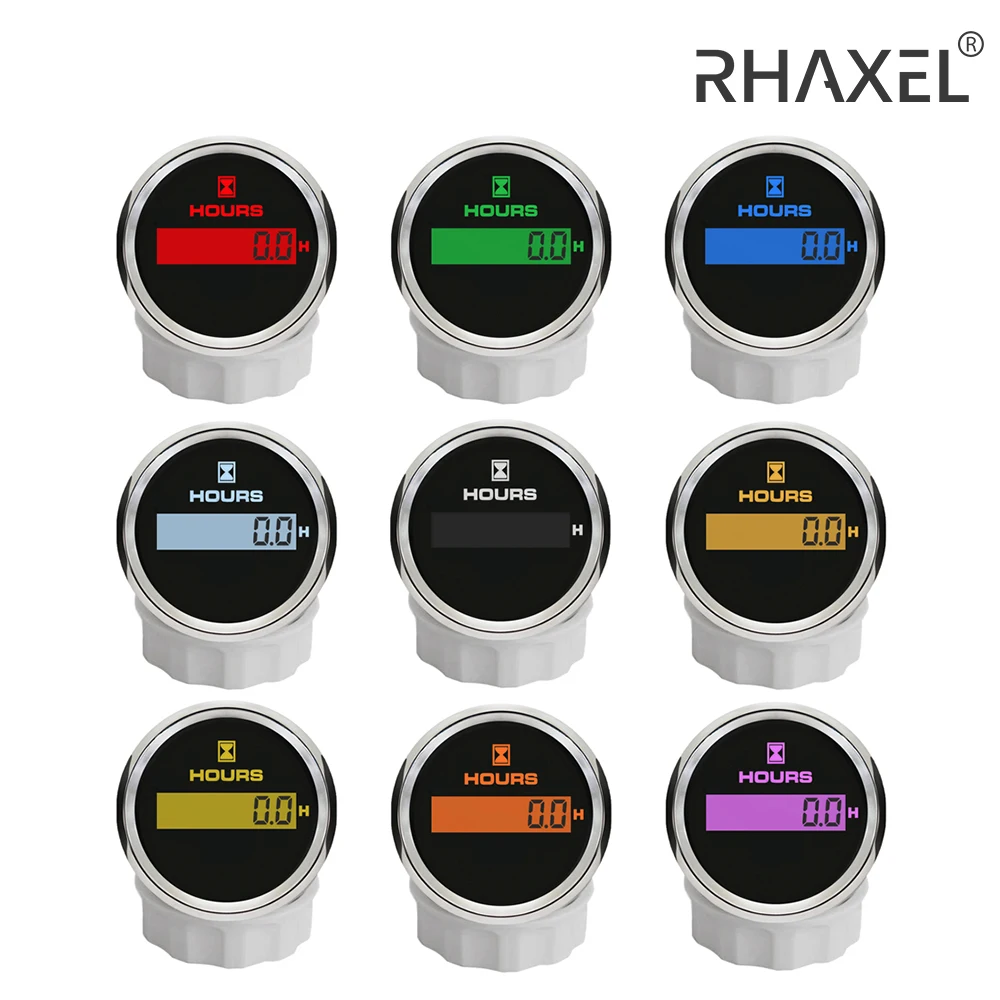 RHAXEL 52mm (2'') Digital Hour Meter 0-99999.9H with 8 Colors Backlights for Auto RV Vessels 12V 24V Waterproof