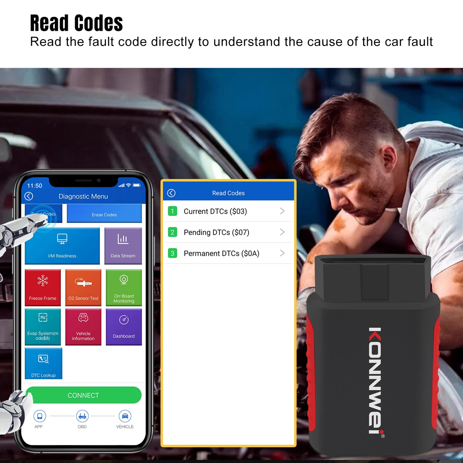 KONNWEI K DIAG OBDⅡ Scanner BT Full System ABS SRS Diagnostic Tool With Reset Retrieval For ECM BCM SRS TCM BMS SAS A/C System