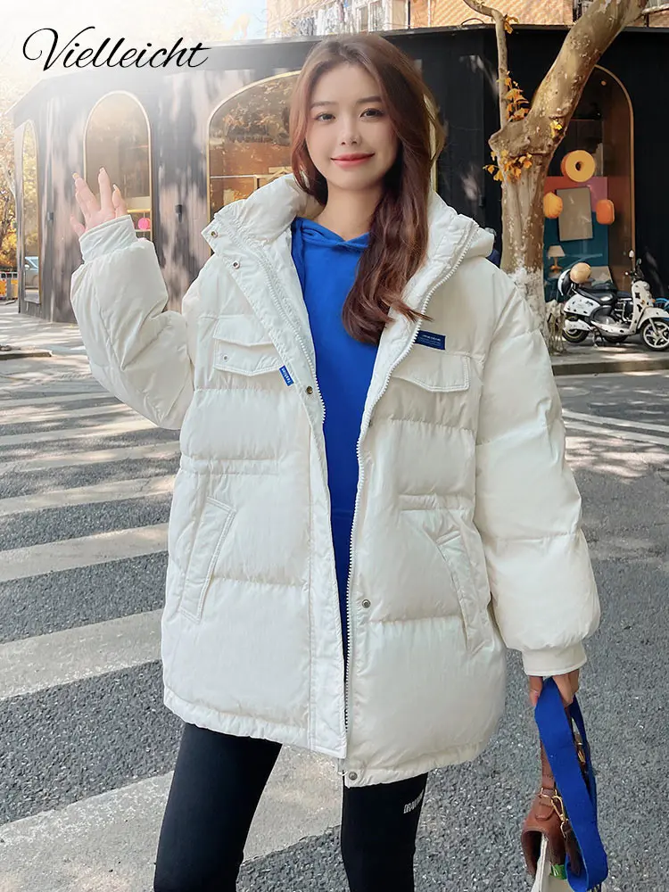 Vielleicht 2022ฤดูหนาวใหม่ลงฝ้ายแจ็คเก็ตผู้หญิงเสื้อผ้าสั้น Parkas Slim Hooded ฤดูหนาวเสื้อสีฟ้าหญิงเสื้อกันหนาว