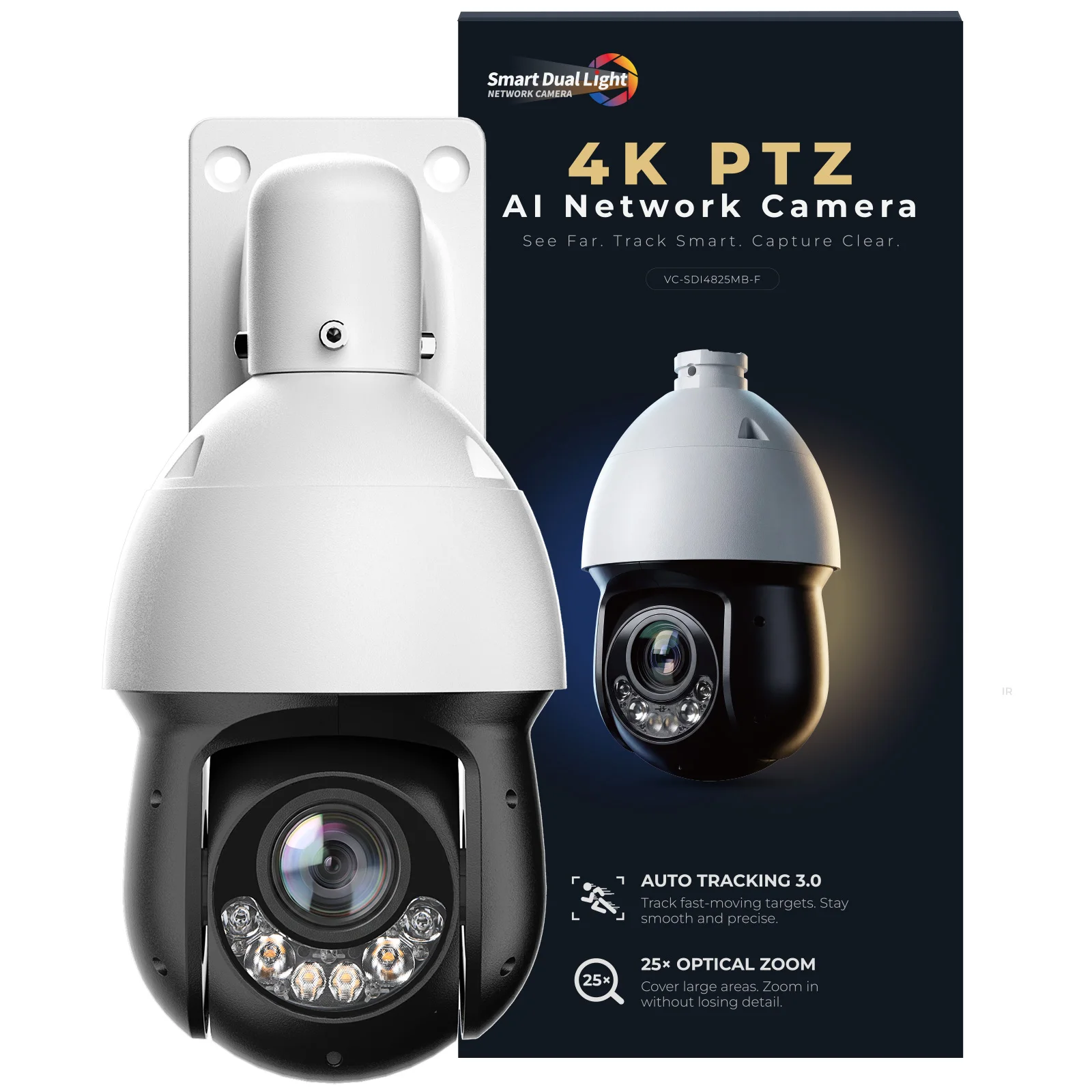 8MP 4K 25x Smart Dual Light PTZ Camera Face Detection IVS Auto Tracking Patrol SMD4.0 IP67 Outdoor DMSS APP Outdoor Speed Dome