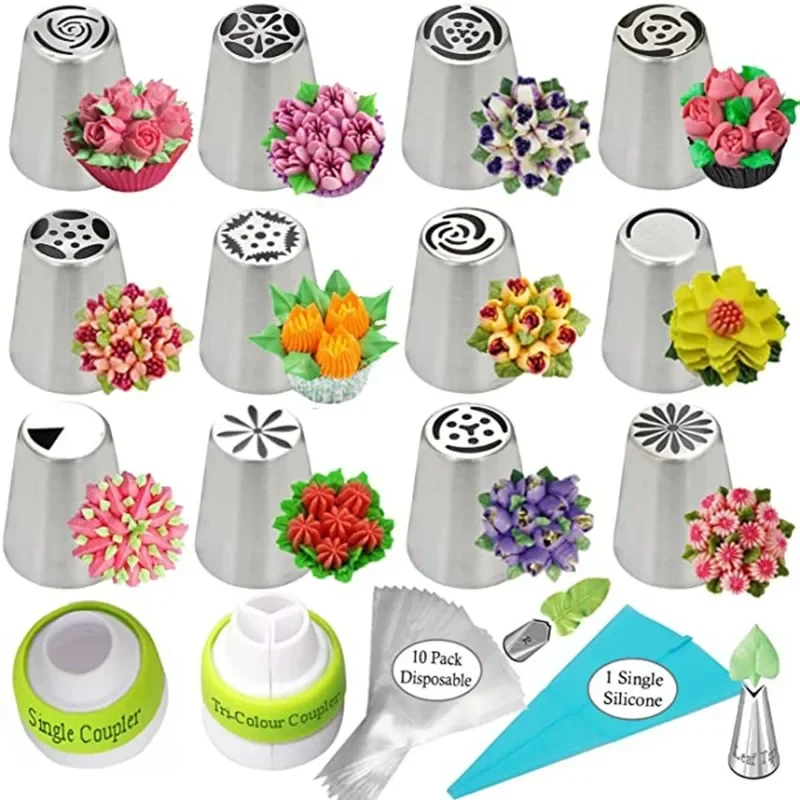 

13/8pcs Set Russian Tulip Icing Piping Nozzles Stainless Steel Flower Cream Pastry Tips Nozzles Bag Cupcake Cake Decorating Tool