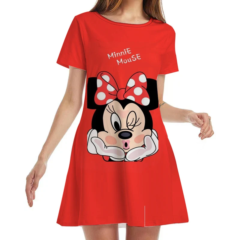 

2022 Summer Round Neck Short Sleeve Women's Brand New Disney Brand Cute Mickey and Minnie Anime Sexy Nightclub Knee Length Dress