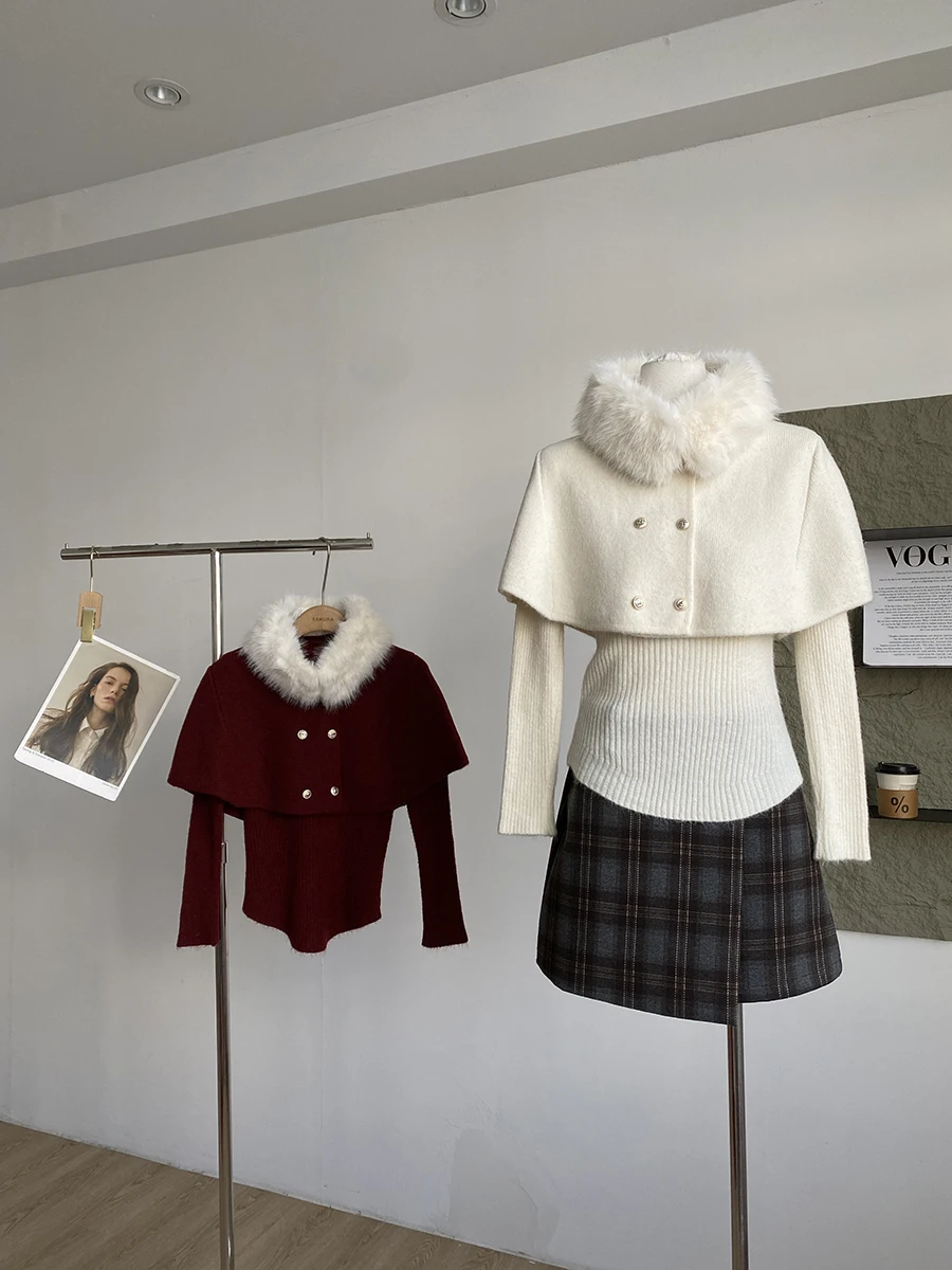 

Spring 2026 New Style French Fashion Knitted Sweater Long Sleeve round Neck Cowl Neck Versatile High Waist Short Length Plaid...