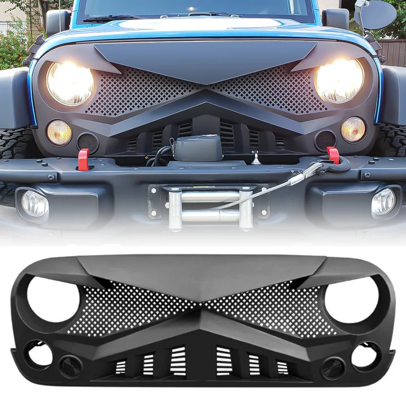 For Jeep Wrangler Jk JKU 2007-2018 Knight Style Front Bumper Upper Grills Mesh Radiator Trim Hood Grilles BodyKit Accessories
