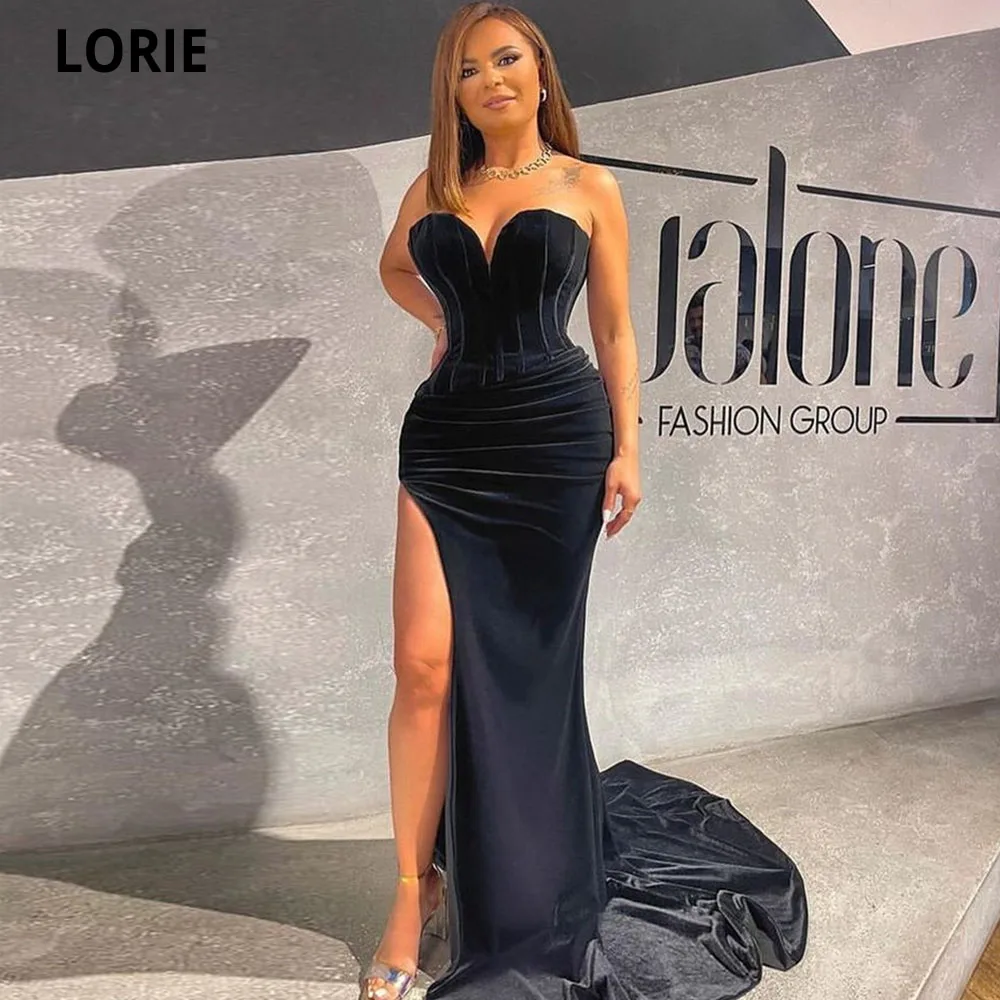 LORIE أسود مطوي سويب تراين فساتين سهرة 2022 نساء بدون أكمام حبيب الجانب سبليت حفلة موسيقية رداء حفلات Vestido De Baile