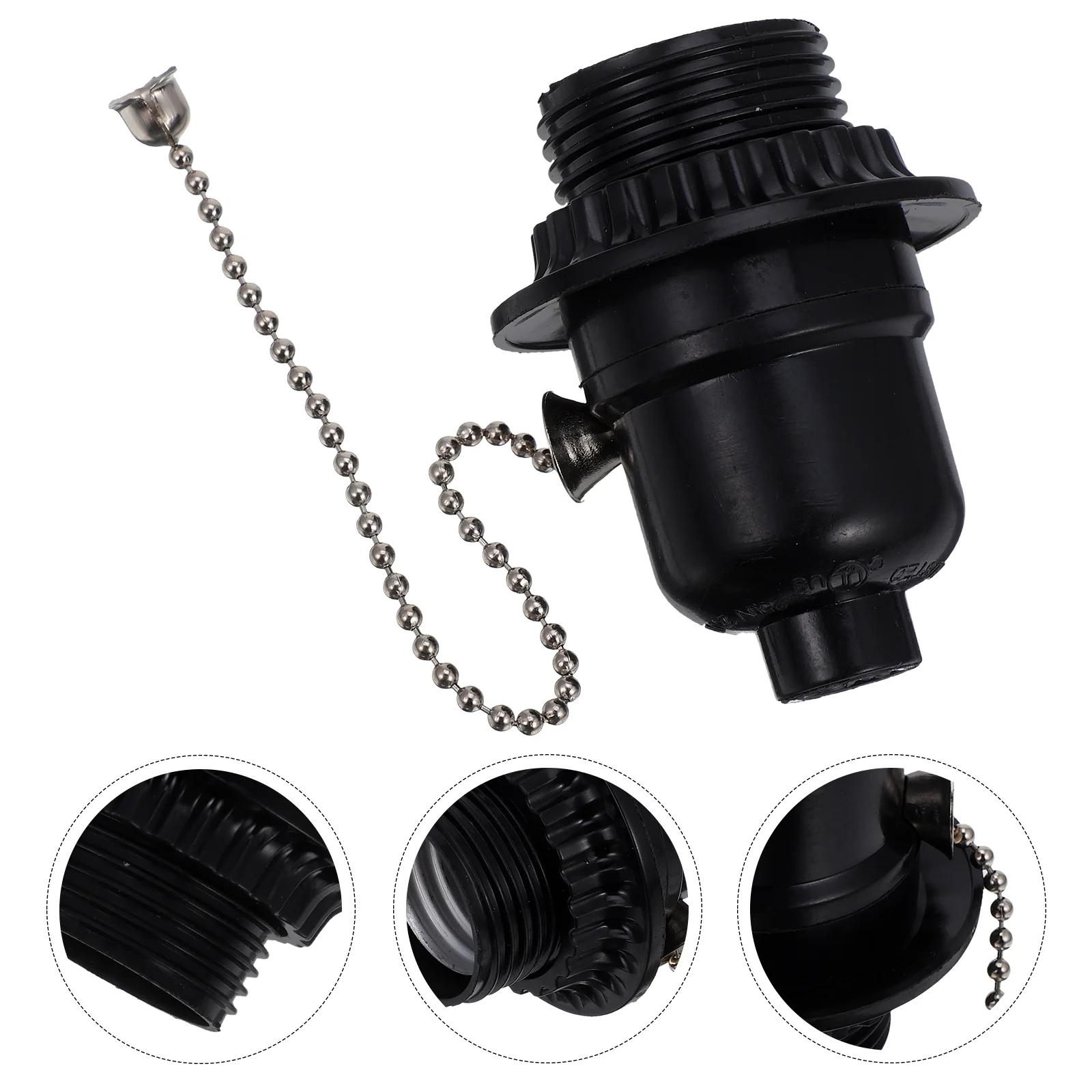 Light Bulbs Pull Switch Chain Socket Sockets with Zipper Lamp Cord Black Fixture Replacement Parts