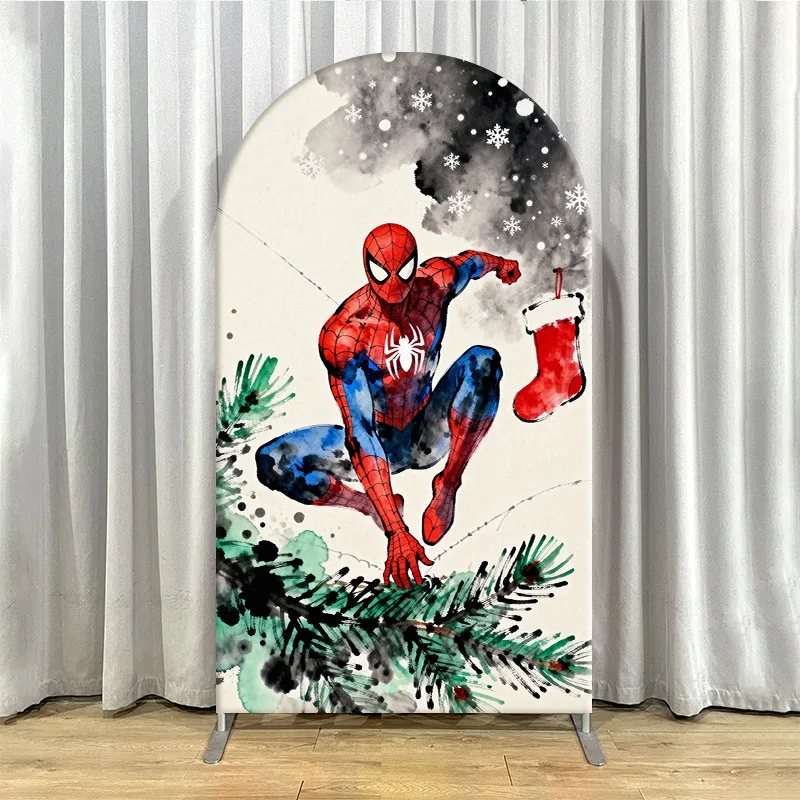 Single-layer Marvel Arch Backdrop Cover Non Elastic Spider Man Holiday Background Backdrop Party Decoration for Christmas Event