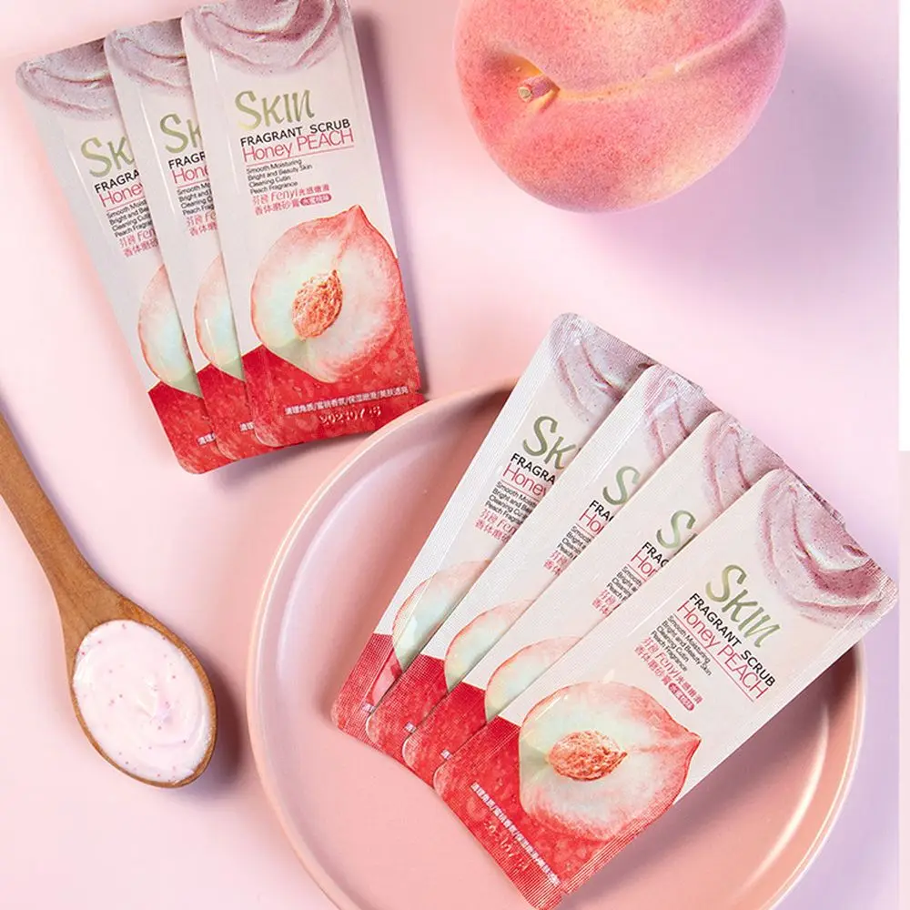 4pcs Strawberry Peach Shea Butter Milk Exfoliating Peeling Gel Body Scrub Moisturizing Whitening Nourishing Scrub SkinCare Cream