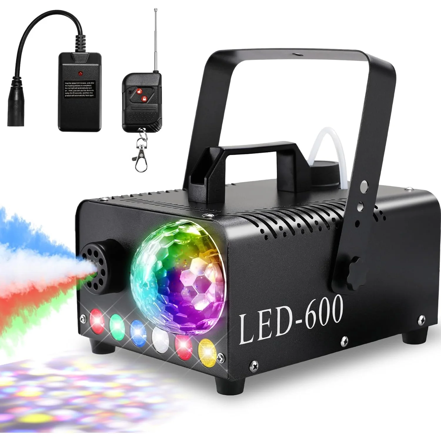 Fog Machine with Disco Ball, 600W 5000CFM Smoke Machine, 6 LED RGB Light Fog Machine, Automatic Spray Function, for Christmas