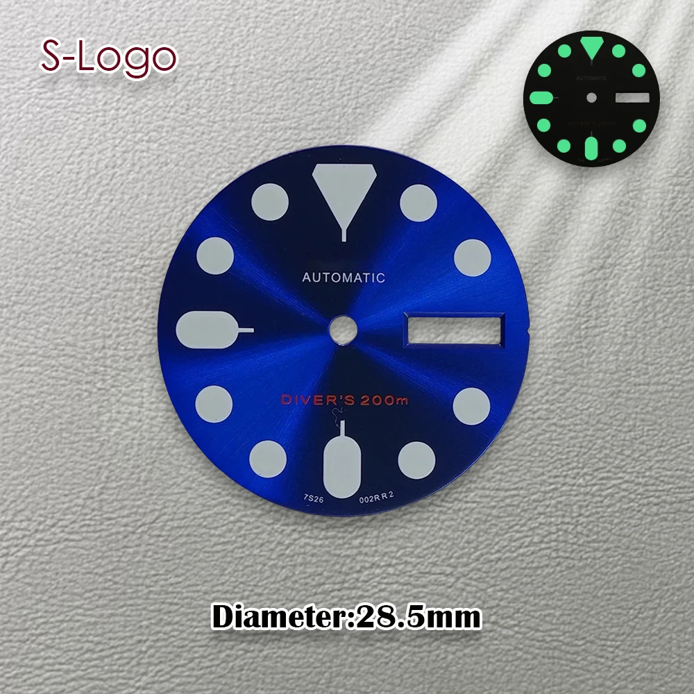 Mostrador de mergulho nh35 com logotipo s 28.5mm, adequado para movimento nh34/nh35/nh36, mostrador verde luminoso, acessórios de modificação de relógio