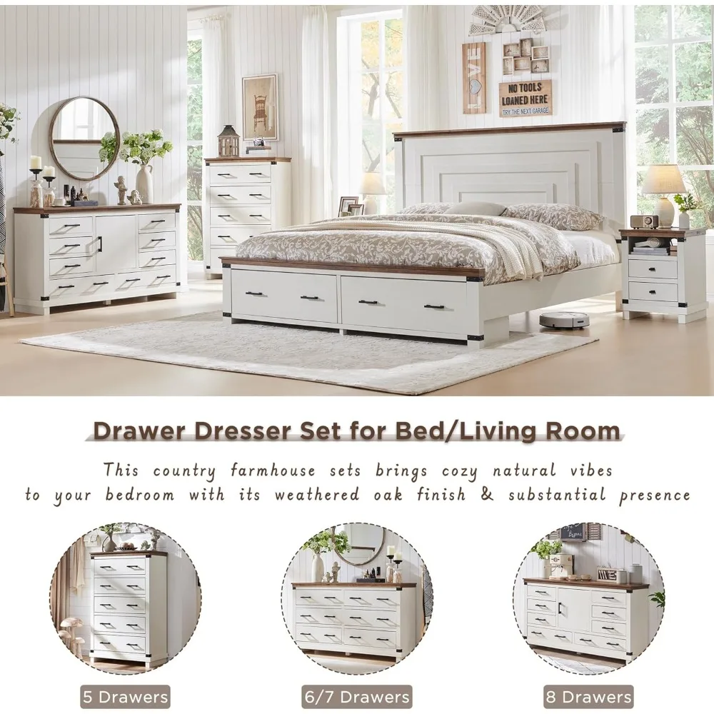 منضدة خشبية ريفية مقاس 18 بوصة مع قاعدة شحن وأدراج تخزين لغرفة النوم