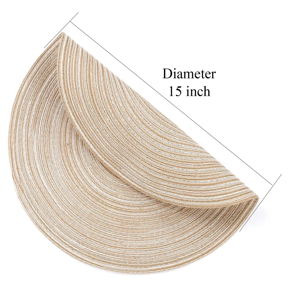 Set of 6 Round Braided Placemats - 15-Inch Washable Cotton Polyester Mats for Kitchen & Dining Table