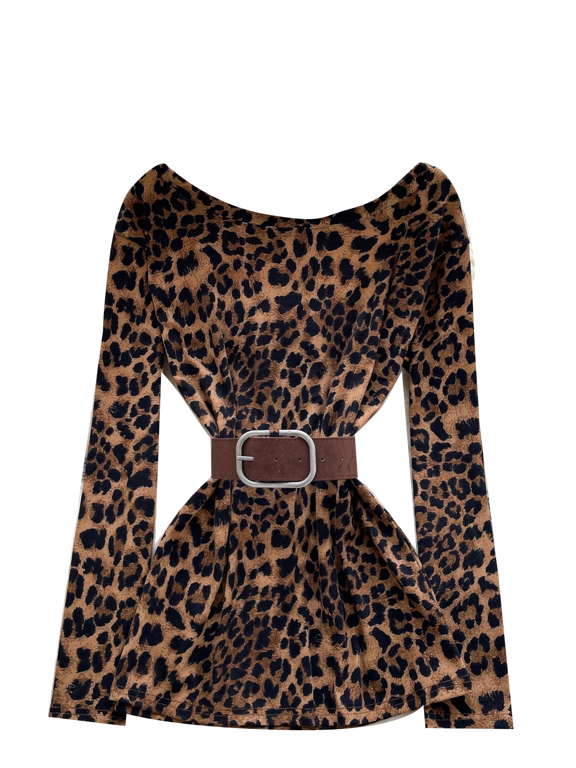 กระโปรงทรงเอผ้าโพลีเอสเตอร์พิมพ์ลายเซ็กซี่สำหรับผู้หญิง แขนยาว เอวสูง มีเข็มขัด  ฤดูใบไม้ร่วง 2025 เหมาะสำหรับใส่ไปทำงาน